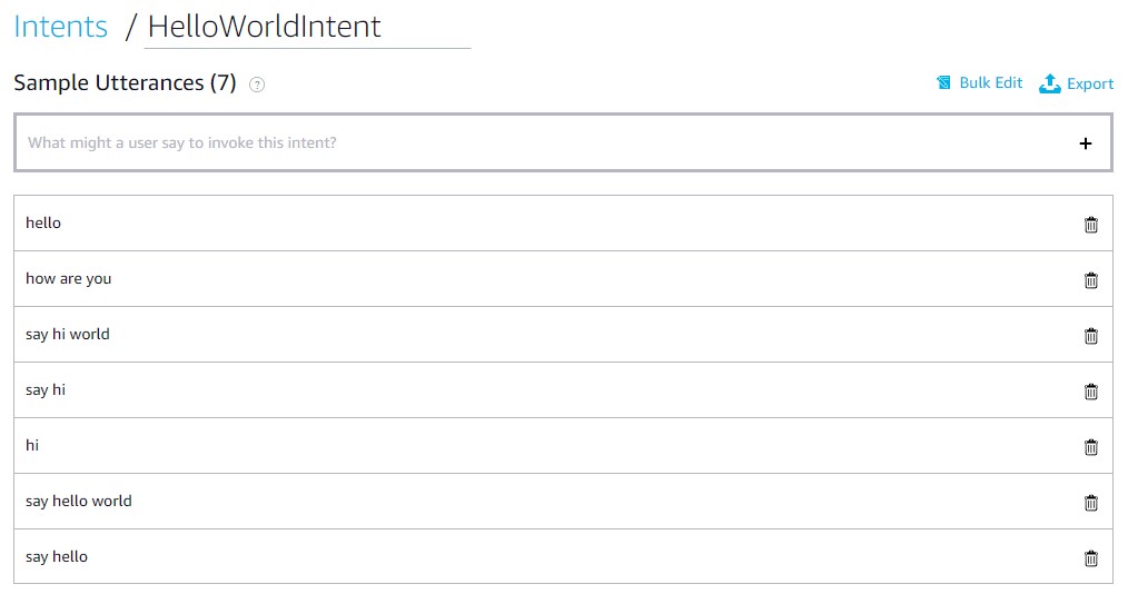 Configurando Declarações (Utterances)