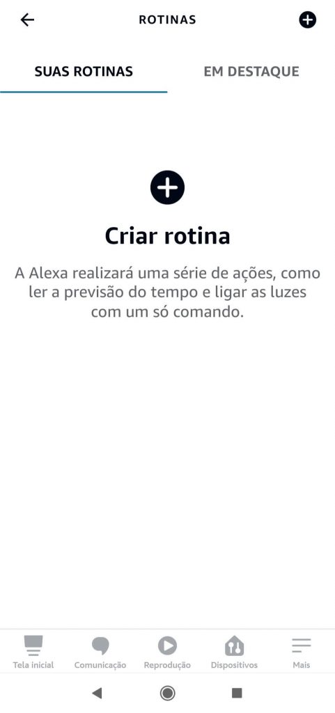 Tela Rotinas - Programe sua Rotina com Alexa