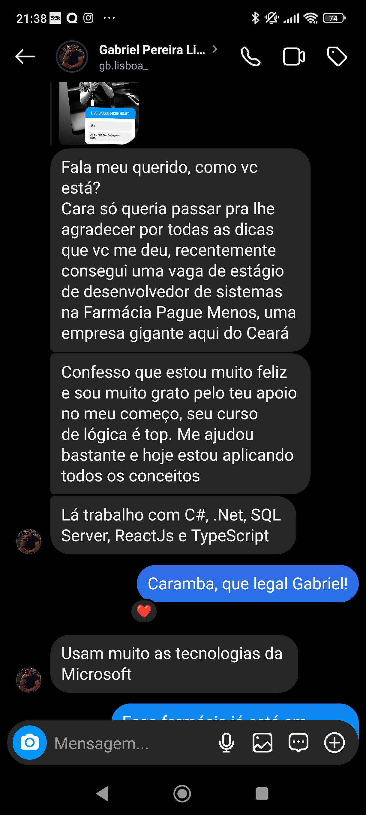 Depoimento real de Gabriel sobre o treinamento